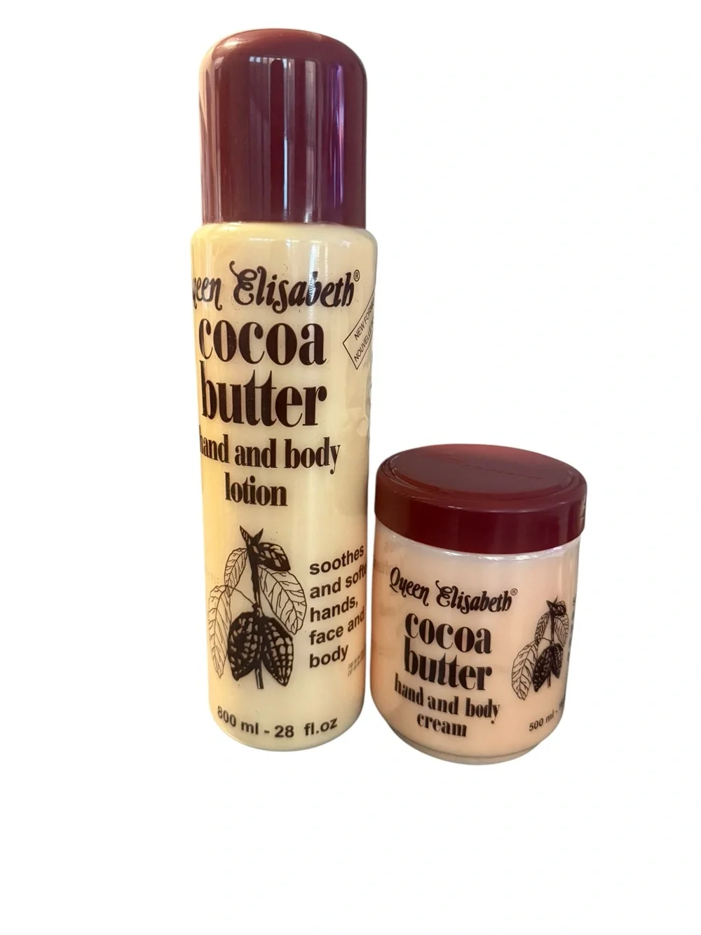 Queen Elisabeth Cocoa Butter Hand and Body Cream 500 ml and Lotion 28 Oz .